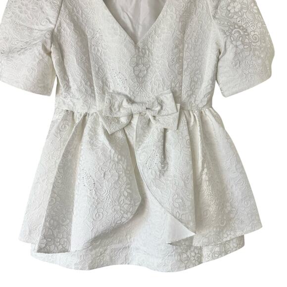 Givh Shyh Bright White Bridal Beaded Peplum Brocade Blouse Size 6 - Picture 3 of 4